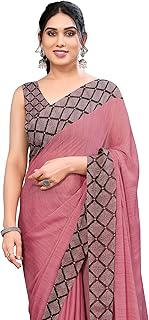 Chiffon Georgette Checks Printed Sarees for Women with Blouse Piece (40855-Coral)