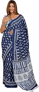 Women's Hand Block Printed Cotton Mulmul Saree With Blouse Piece_ Sh-1256, Multicolour