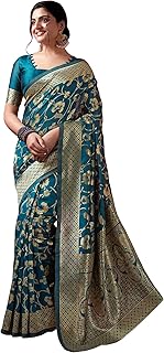 Women's Banarasi Saree Pure Kanjivaram Silk Saree Soft new ladies 2023 Design Wear Pattu Sarees Latest Party Sari collections With Blouse Piece for Wedding sadi (SAN PARI-187 NAVY BLUE)