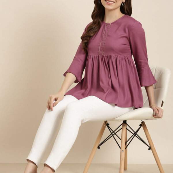 Women's Solid Lavender Ethnic Anarkali Kurti