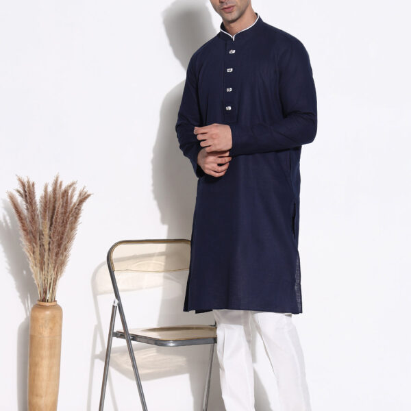 Men's Navy Blue Solid Kurta Set