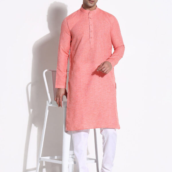 Men's Peach Solid Ethnic Kurta Set