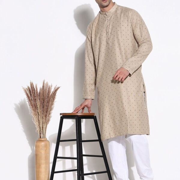 Men's Beige Printed Regular Kurta Set