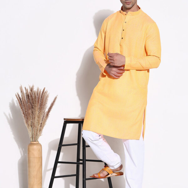 Men's Orange Solid Mandarin Collar Kurta Set