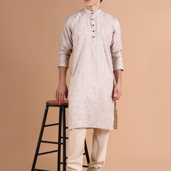 Men's Beige Solid Straight Kurta Set
