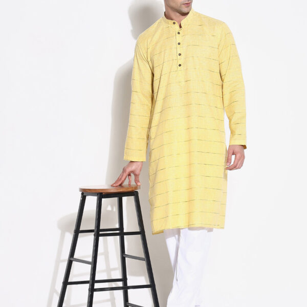 Men's Yellow Striped Ethnic Kurta Set