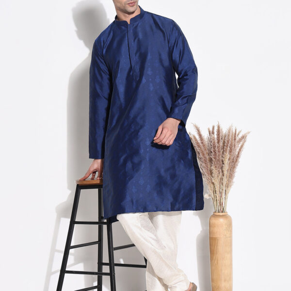 Men's Navy Blue Ethnic Motifs Kurta Set