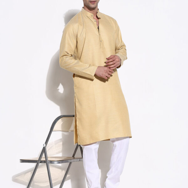 Men's Beige Solid Regular Kurta Set