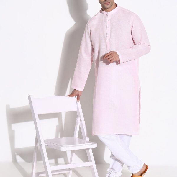 Men's Pink Solid Cotton Kurta Set