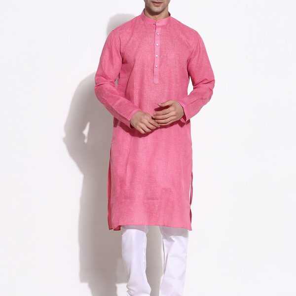 Men's Pink Solid Mandarin Collar Kurta Set