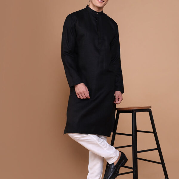 Men's Black Mandarin Collar Solid Kurta Set