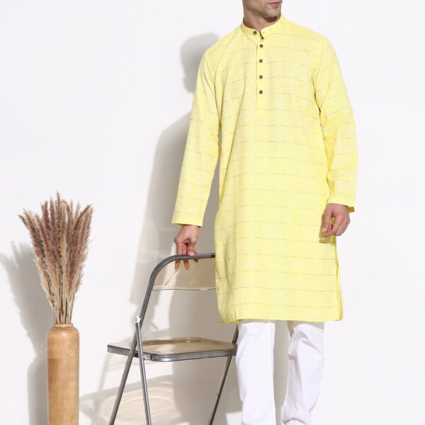 Men's Ethnic Yellow Striped Kurta Set