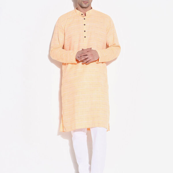 Men's Orange Horizontal Striped Kurta Set