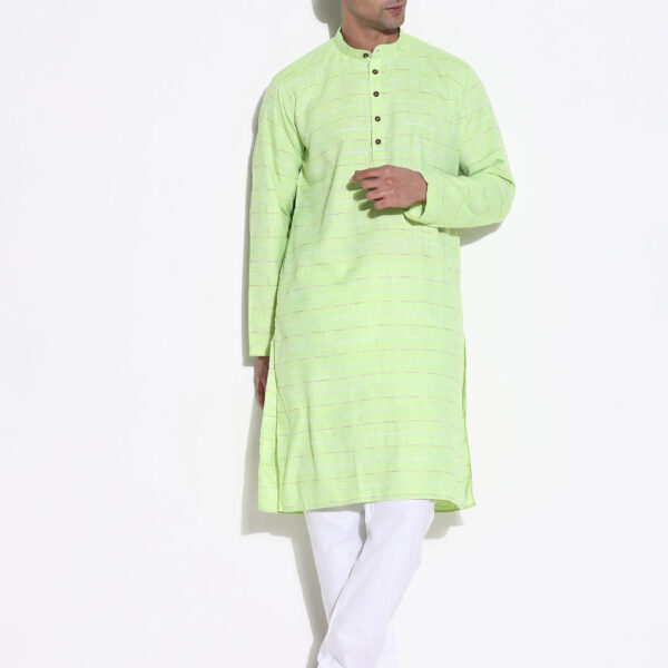 Men's Green Striped Regular Kurta Set