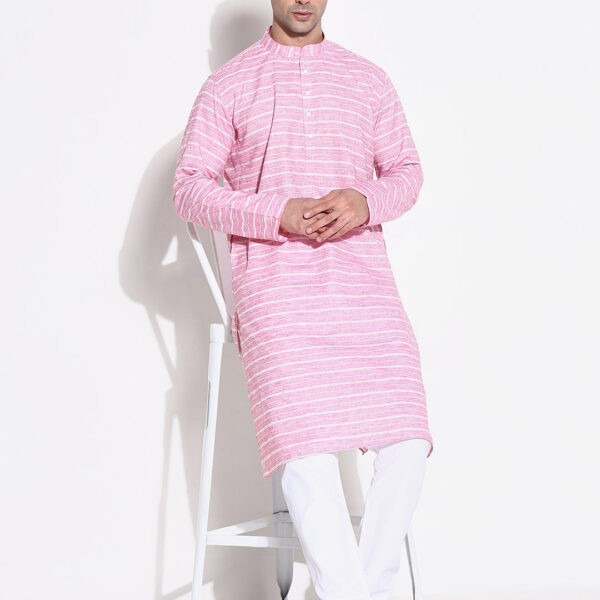 Men's Pink Striped Kurta Set