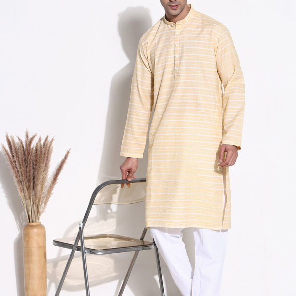 Men's Yellow Ethnic Striped Kurta Set