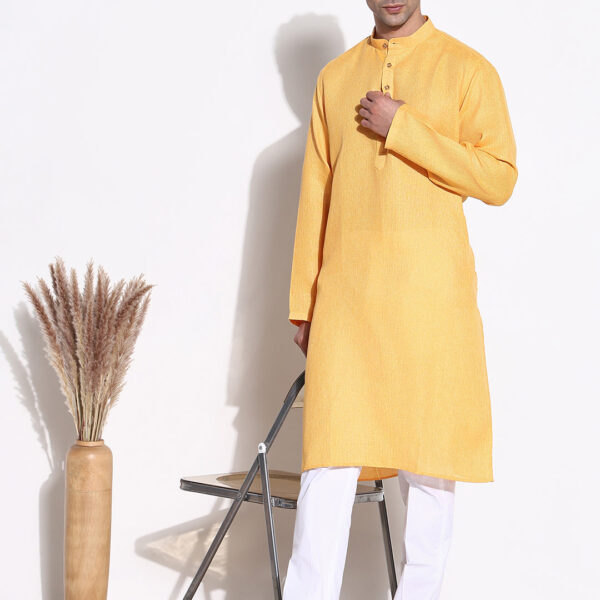 Men's Ethnic Yellow Solid Kurta Set