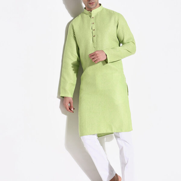 Men's Green Solid Mandarin Collar Casual Kurta Set