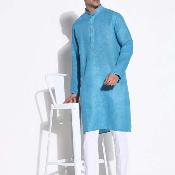 Men's Blue Solid Regular Kurta Set