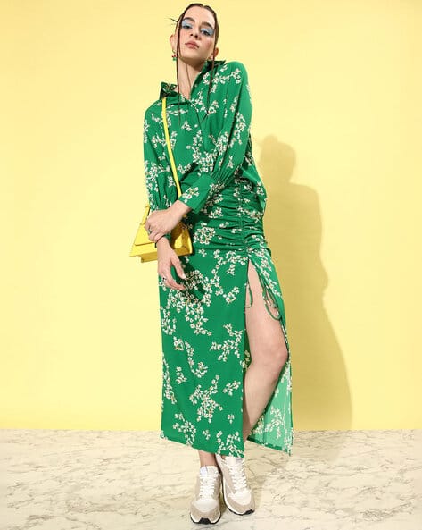 Floral Print A-Line Skirt with Slit