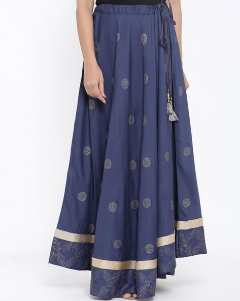 Printed Flared Skirt with Tie-Up