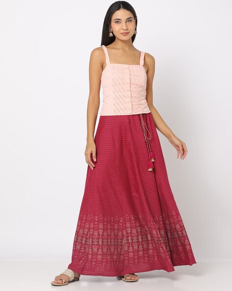 Foil Print Flared Skirt