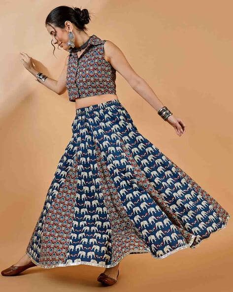 Women Printed Cotton Flared Maxi Skirt